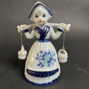 Dutch Girl Bell – 5.5″ Porcelain Figurine  Blue White Delft Style Holland VTG